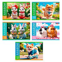 Альбом для рис.12л. А5 ХАТ "Пушистые милашки" на скобе,асс.