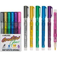 Маркеры акрил.  6цв. deVENTE 5044305 метал.цвета,3кругл.,пулевидн.1,5мм,пластик.уп.