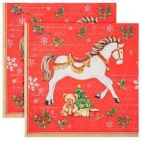 Салфетка бум. НГ Bouquet Home Collection Символ года 2026 "Лошадка красн.фон" 25402 3-х сл.(20шт)