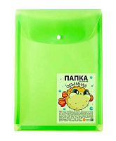 Папка-конверт на кнопке А4 ДПС 2920-133 прозр-лаймовый,с расш.25см,,180мкм,ПВХ