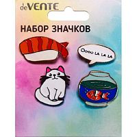 Набор значков deVENTE "I love fish!" 8092116 кот,аквариум,Oooo La La,суши