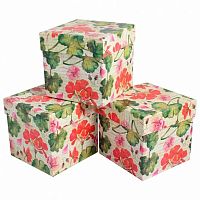 Коробка подар. 3в1 куб.Цветы-герань (9,5*9,5*9,5см) 20А2-МФ-003