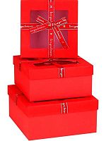 Коробка подар. 3в1 прямоуг. Миленд "Красные,с бантом" КОР-7672 (19*19*9,17*17*8,15*15*7см)