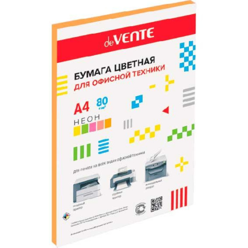 Бумага А4 д/офисной техники deVENTE  50л. неон оранжевый 2072241, 75г/м2