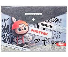 Папка-конверт на кнопке А4 INTELLIGENT "Monsters" DL-232 серая с рис.,пластик,180мкм