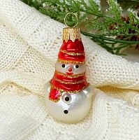 Игрушка ёлочная КОЛОМЕЕВ "Снеговик мини красный" ФУ-76/8 стекло, 7см,подар.уп.