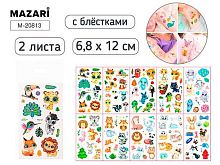 Тату стикеры Mazari с блёстками"Животные" M-20813 (2л) 6.8*12см,ОПП-уп.