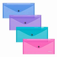 Папка-конверт на кнопке 250*130мм EK "Glossy Vivid" 47123 п/прозр.,глянц.,180мкм,асс.