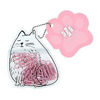 Скрепки 28мм  40шт. ФЕНИКС "Белый котик" 71495 розовый,металл.,ПВХ,пакет ПВХ