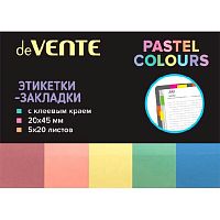 Набор самокл. этикеток-закладок deVENTE "Pastel" 45*12мм,5цв.*20л. 2011111 пластик,п/прозр.