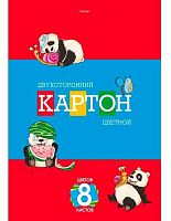 Картон цв. двухстор. А4  8л. 8цв. ХАТ "Приключения маленькой панды" 19342 в папке