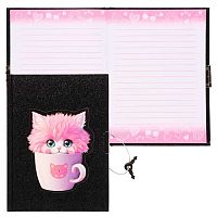 Записная книжка А5  56л. КОКОС "Кот в кружке" 241019 тв.обл.,на замке,линия,блёст.,аппл.