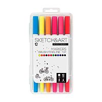 Маркеры д/скетчинга  12цв. BV "SKETCH&ART" 22-0082 двустор.,кисть/линер,трёхгр.,пластик.пенал