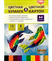 Набор цв.картона А4 12л. 11цв. и цв.бумаги А4  8цв. двухстор. INTELLIGENT DB-16 в папке