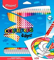 Карандаши пластик. 24цв. MAPED "Color'Peps Oops" 832824 с ластиком,к/к,е/подвес