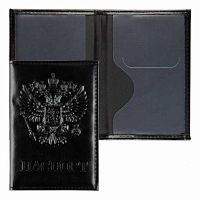 Обложка д/паспорта КЛЕРК "Classic" 213917 чёрная,к/з,поролон,тиснение,отстрочка