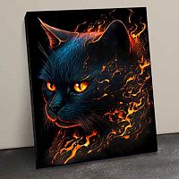 Картина по номерам чёрный холст Котеин "Кот с огненными глазами" 40*50см BHR0558 (14цветов)