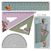 Набор геом. КОКОС (4предм.) "Cute animals" 250887 (линейка 15см, 2треуг.,трансп.)