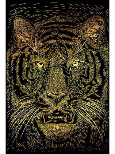 Гравюра на золоте Рыжий кот "Грозный тигр" А5 Г-5988