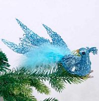 Новогоднее украшение "Волшебный павлин" голубой 107-6126 на прищепке,26*9,5*8см