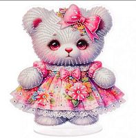 Мозаика алмазная DIAMOND "Мишка в платье" 654-0355 на акриловой подставке,22.5*24см