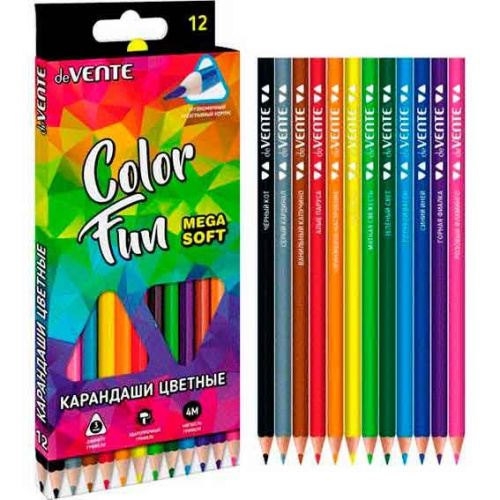 Карандаши 12цв. deVENTE "Color Fun" 5022127 4М,трёхгр.корп.,грифель 3мм,к/к
