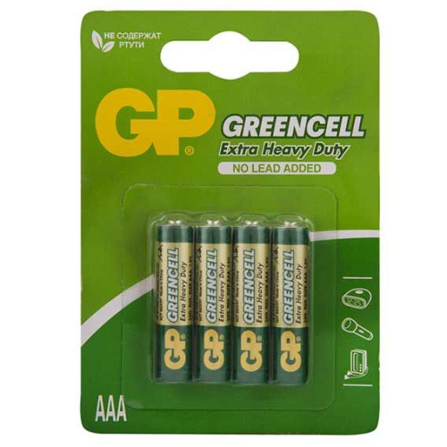 Батарейка GP Greencell AAA (R03) 24S GP24G-2CR4 солевая, BL4