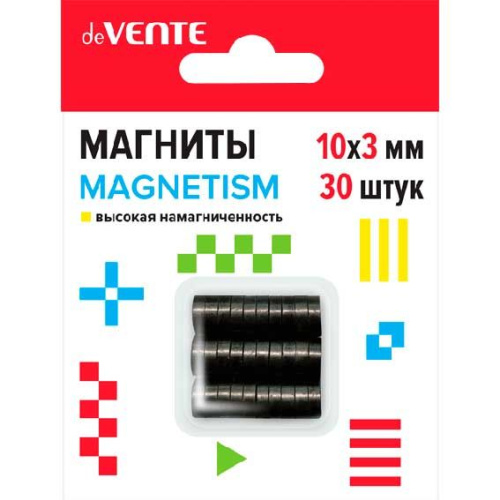Магниты д/рукоделия deVENTE Magnetism 8000400 чёрн.,феррит.,30шт,10*3мм,,высок.намагнич.,к/блист.