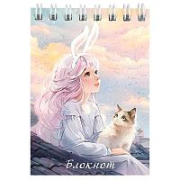 Блокнот А7  40л. ФЕНИКС спираль "Девушка на крыше" 70960 клетка,выб.уф-лак,глиттер