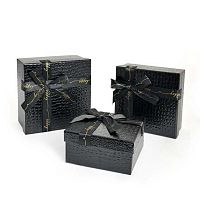 Коробка Микрос 3в1 квадрат. Чёрная, кожа ч36935 (19*19*9,5/17*17*8/15*15*6,5см)