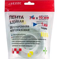 Скотч двусторонний 10мм*3м deVENTE "Repair&Craft" 4163501 многораз.,прозрачный,1мм,зип-пак.