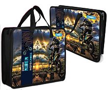Папка пластик,с ручками А4 INTELLIGENT "Motocross" DD-9001 тёмно-синяя с рис.,на молн.