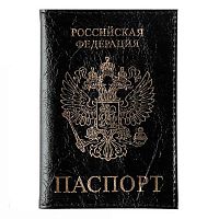 Обложка д/паспорта КЛЕРК "Символика" 213961 чёрная,нат.кожа,фольга,отстрочка