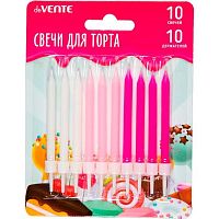 Набор свечей д/торта deVENTE 9060511 (10свечей) бело-розовые,6,5*0,5см,c держателем,карт.блист.