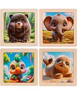 Пазл-рамка Рыжий кот "Милые животные-4" ИД-0208 (4шт.),дерев.
