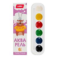 Краски  6цв. LORI "Весёлые друзья" Ааф-001 аквар.,б/к,карт.пенал с кюветой из полистирола