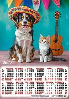 Календарь настенный листовой А3 2026г. ЛИС "Кот и пёс.Весёлые друзья" ПМ-26-101 мел.бум.,80г/м2