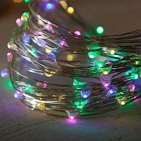 Гирлянда светодиодная нить ЛЬДИНКА "Роса" 200228 мультикол,100л.,10м,на батар.,постоян.свеч.