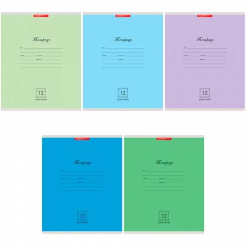 Тетрадь 12л. (уз.лин) КанцБиз "Однотонные Микс" 13790/5., обл.мел.карт.