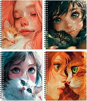 Тетрадь 48л. (клетка) 170*203 Полином спираль "Anime cats" 3458-48 мел.карт.,софт-тач-лак.,асс.