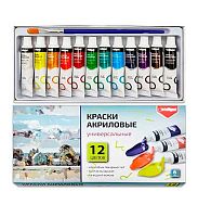 Краски акриловые 12цв.  6мл INTELLIGENT CP-8595 в пластик.тубах,кисть,к/к