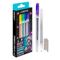 Набор гел. ручек  6цв. deVENTE "Korokoro" 5051533 с блёстками,1,0мм,прозр.-мат.корп.,к/к