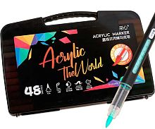 Маркеры акрил. 48цв. INTELLIGENT DP-276 кисть,1-5мм,корп.с индикат.,пластик.пенал