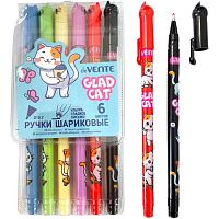 Набор шар. ручек  6цв. deVENTE "Glad cat" 5073537 пластик.корп.,0,7мм,колпачок в виде кошечки