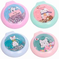 Расческа массажная складная с зеркалом "Monaco-Cat Mat" 675-011 микс,4цв,круг.,7см