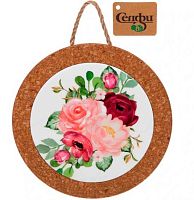 Подставка п/горячее "Розовый букет" 320-567 керамика,пробка,19см
