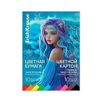 Набор цв.глянц.картона А4 10цв. и цв.бумаги А4 10цв. EK "Aquamarine" 65633 склейка