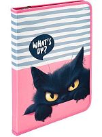 Папка д/труда А4 Проф-Пресс "Злой кот" ПТР-3033 на молн.,печать по ткани