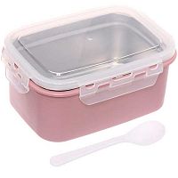 Ланч-бокс пластик. "Segreto" (+ложка) 18,5*13,5*8см,пыльная роза 308-229