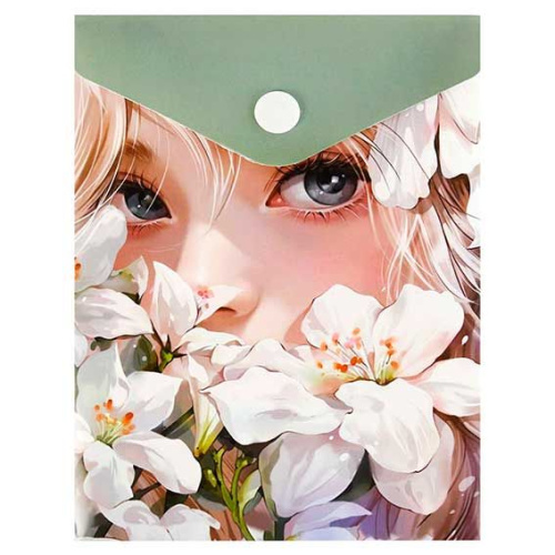 Папка-конверт на кнопке 158*114мм ФЕНИКС "Девушка в лилиях" 69022 полипропилен,1отд.,уф-печать